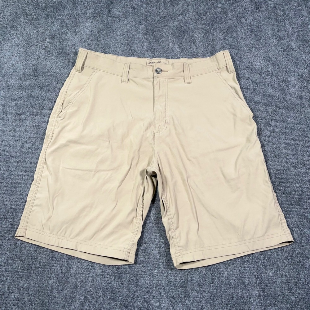 Eddie Bauer Travex Mens 36 Tan Nylon Stretch Performance Hiking Travel Shorts